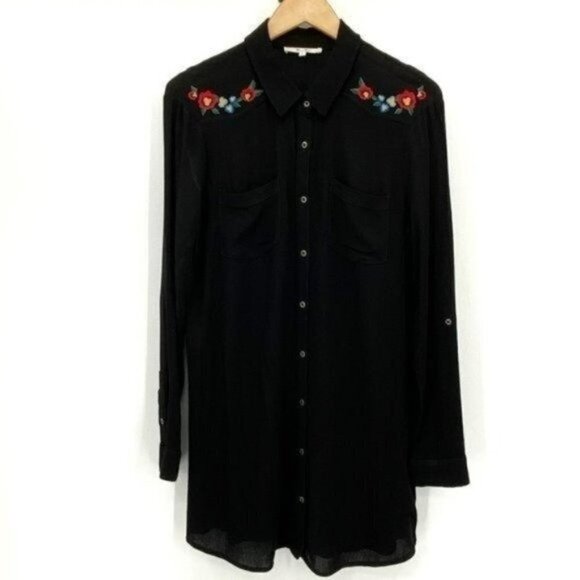 Miss Me Dresses & Skirts - Miss Me Black Gauzy Floral Embroidered Rodeo Bird Long Sleeve Small Shirt Dress